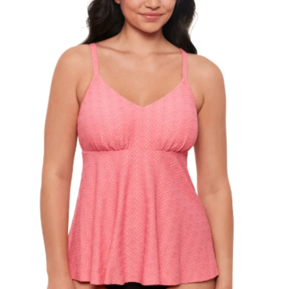 Swim Solutions Women's Textured Underwire Tankini Top, Guava SIZE 8